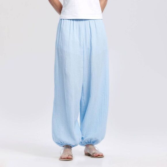 A New Day Pants - A New Day - Women's High-Rise Crinkle Gauze Wide Leg Balloon P Light Blue